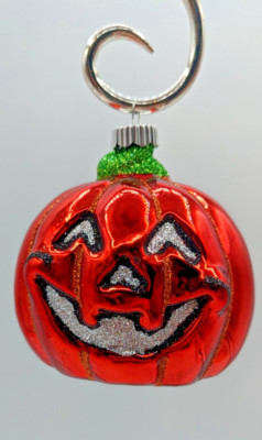 Halloween Radko Shiny Brite Jack O Lantern Pumpkin JOL Glass Ornament Fall