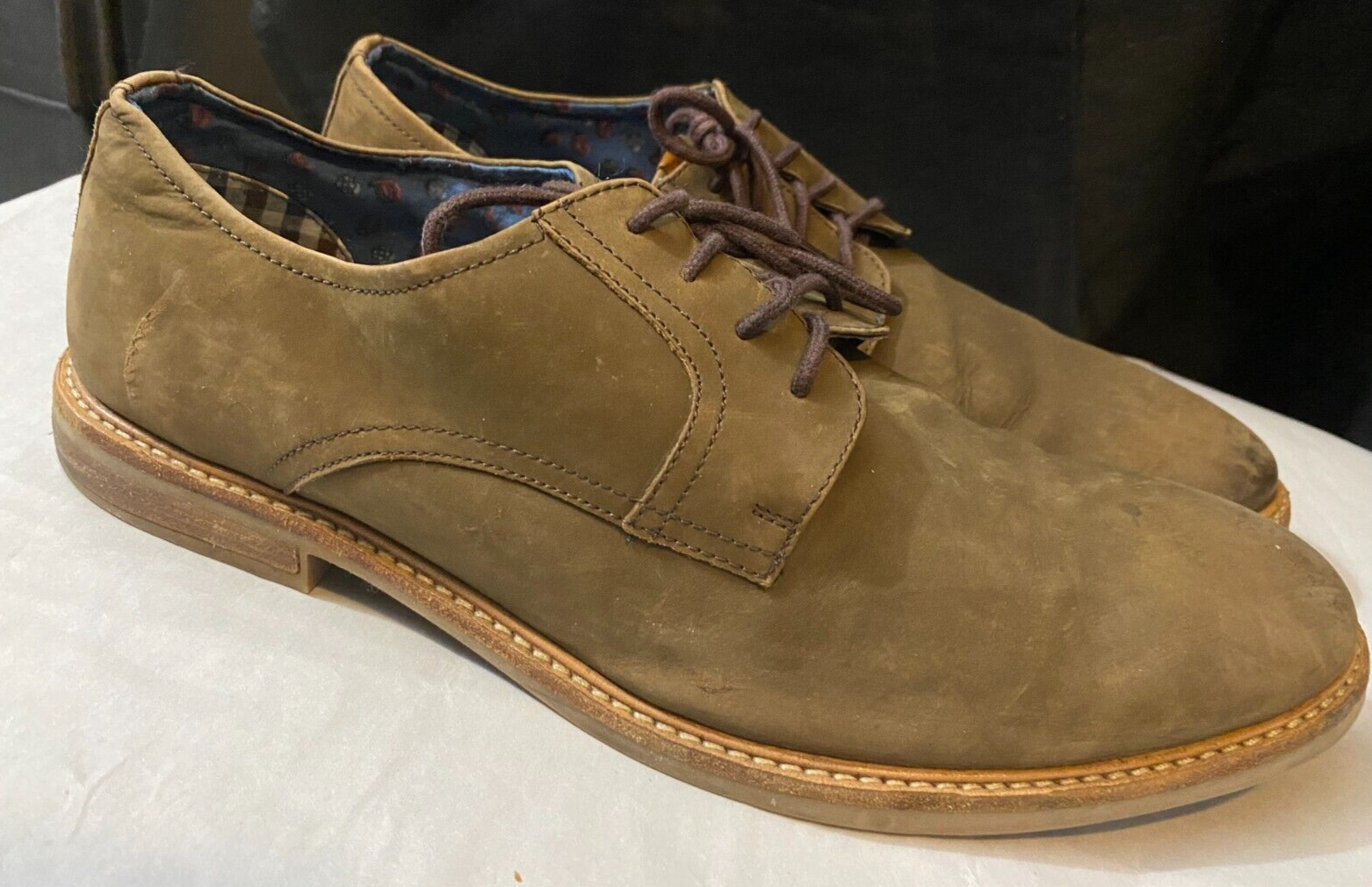 SAOLA Scarpe Ben Sherman taglia: 12 punta di mandorla marrone derby Oxford in pelle scarpe da uomo.