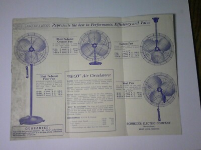 advertising brochure Schneider Electric Co. electric fans w/ price list       9N
