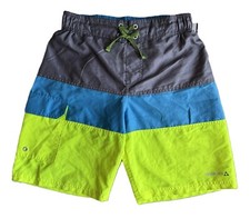 Boy's Swimsuit Board Shorts Gerry Kids Swim Trunks Stripes Shark M 10-12 Neon