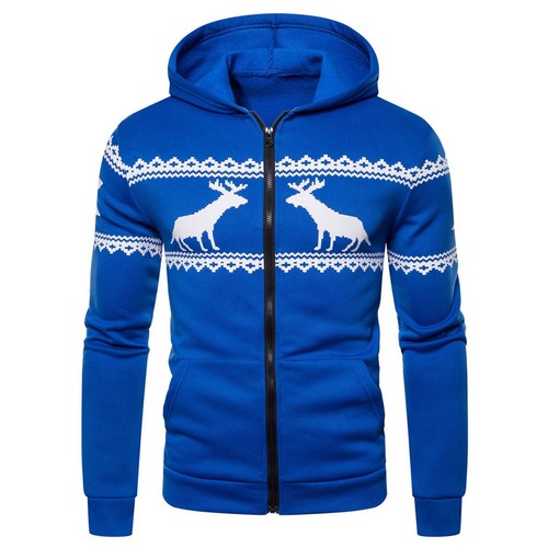 Mens Christmas Hooded Sweatshirt Long Sleeve Solid Slim Hoodie Pullover Jacket - Picture 32 of 33