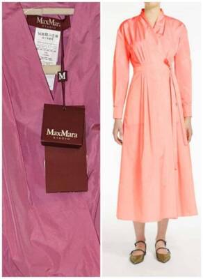 NWT $995 Max Mara Zenit Pink Silk Blend Taffetta Trench Coat Dress SZ 10