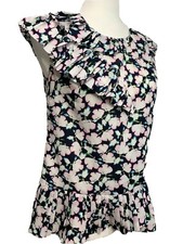 Banana Republic Ruffle Sleeve Floral Blouse Multicolor Round Neck Size XS