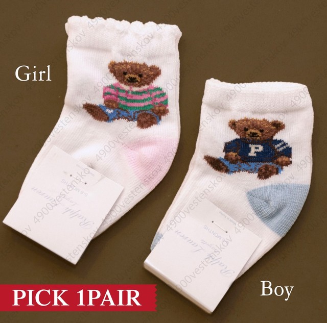 RL Cute Baby Boy or Girl Teddy Bear Crew Ankle Socks 1 pair eBay