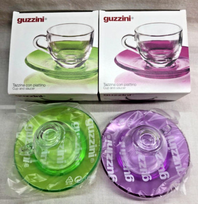 2 x GUZZINI Coffee CUP AND SAUCER Collection DESIGN Cup Saucer Glass Plastic