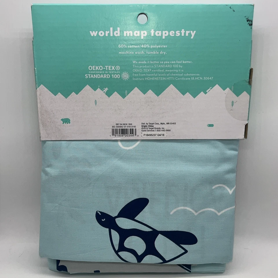 Pillowfort World Map Tapestry 72"x48" Wall Hanging Multicolor School Educational - Image 4 of 4