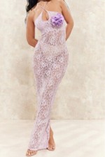 Lilac Lace Flower Detail Halter Cut Out Maxi Dress- prettylittlething ( xs-s)