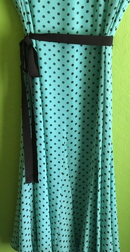SMART MINT GREEN POLKA DOT SILK DRESS & BOLERO / SHRUG UK 16 WEDDINGS / RACES - Picture 7 of 12