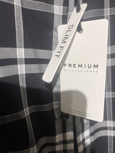 JACK & JONES PREMIUM BLACK CHECK SEMI FITTED COTTON BUTTON COLLAR SHIRT Large - Picture 4 of 6
