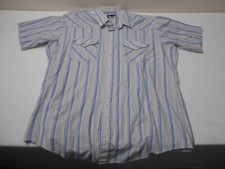Vintage Rock Creek Ranch Western Pearl Snap Shirt Sz 17.5 Blue Striped Collared