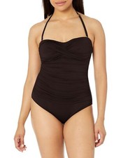 Anne Cole Women's Twist Front Shirred One Piece Swimsuit, Black, 6 DEFECT