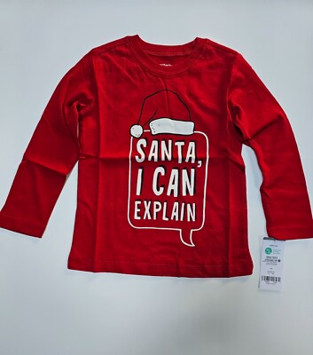 Carter's Shirt Santa I Can Explain Long Sleeve Tee Boy Girl Kid 2T 3T 4T 5T NWT