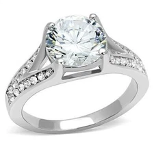 TK3020 - High polished (no plating) Stainless Steel Ring with AAA Grade CZ  in