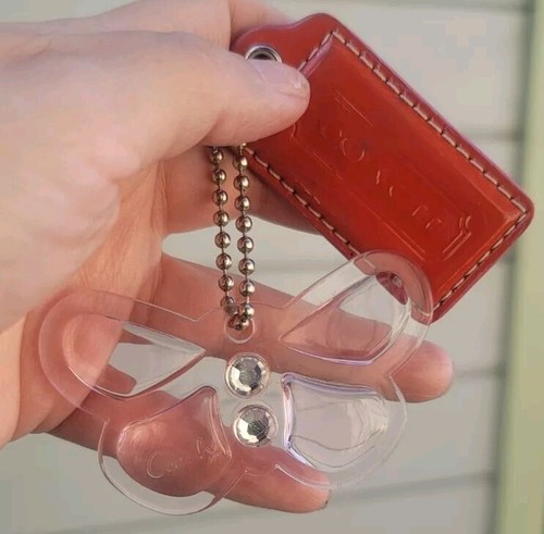Coach Clear Light Pink With Rhinestones Butterfly And Leather Orange Tag Key Fob - Picture 5 of 8