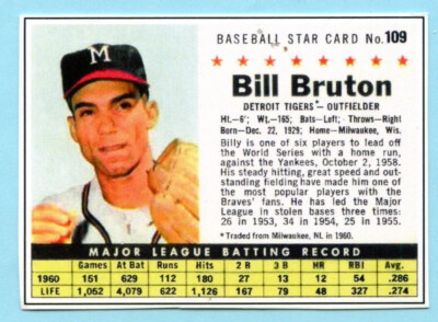 2022-1961 Cereal Card - #109 Bill Bruton- Detroit Tigers