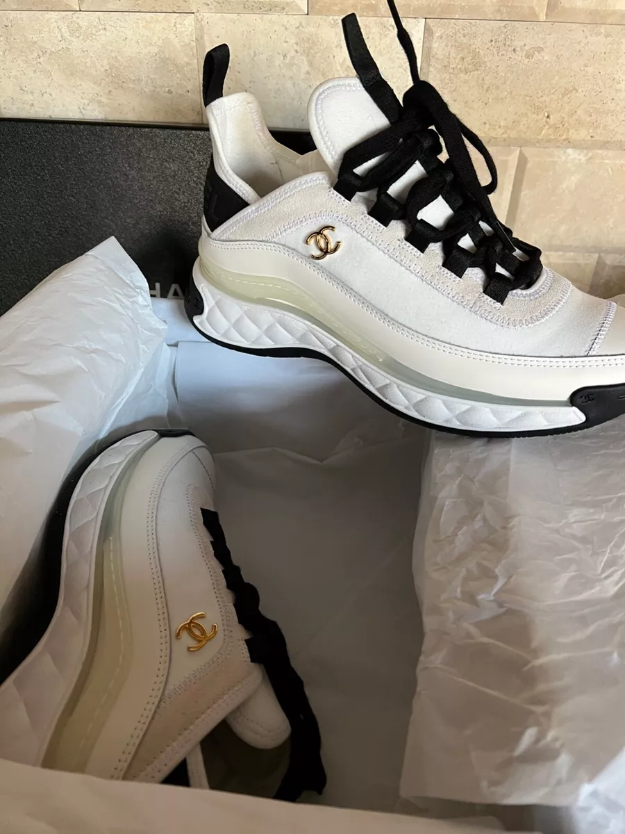 Chanel White Rubber And Leather CC Lace Up Sneakers Size 40 Chanel