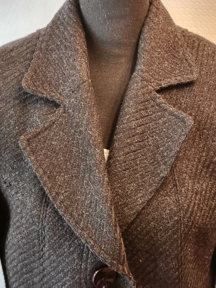 Jaqueta casaco de tweed preta feminina clássica tamanho 8 mistura de lã designer cidade outono LEIA - Imagem 3 de 4