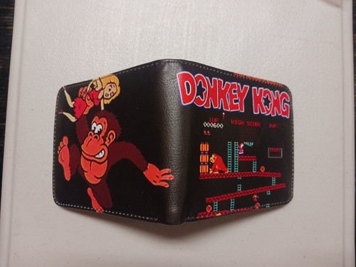 Donkey Kong Bifold Wallet Black Gaming Retro Men's / Kids Zipper Coin Pocket - Picture 3 of 5