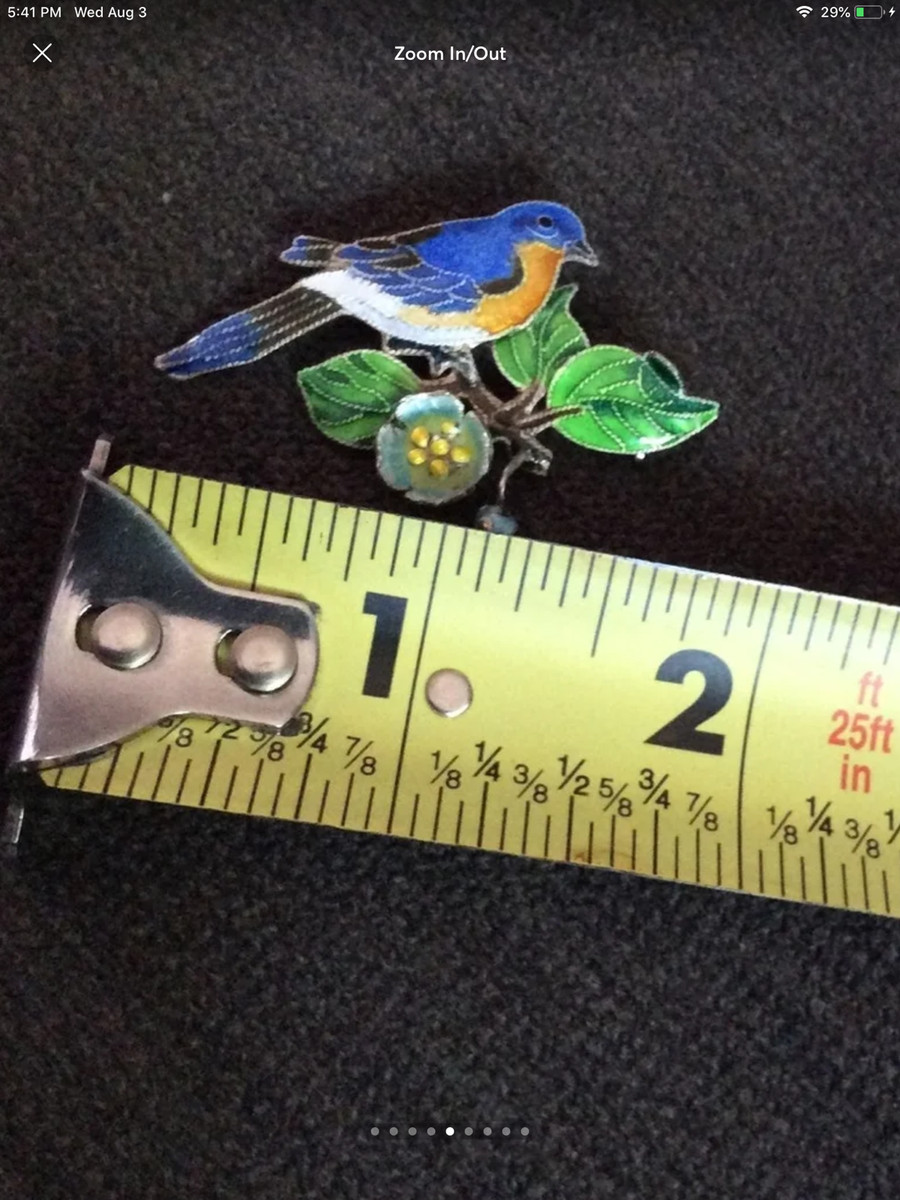 Antique sterling enamel bluebird brooch View 3
