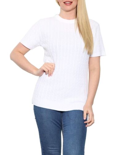 Damen Strick Kurzarm Top Pullover Damen Rundhalsausschnitt Kurzarm Pullover - Bild 8 von 21