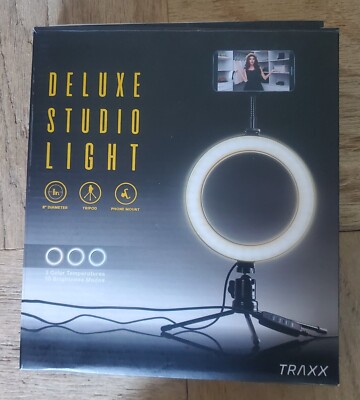 Traxx 8 Inch Deluxe Studio Ring Light + Phone Mount & Tripod - Open Box - M/Back