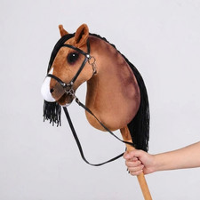 Brown Spots Hobby Horse with Bridle, Kids Plush Toy Horse with Detachable Stick