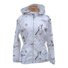 New Balance Womens White Black Marble Hooded Full Zip Windbreaker Jacket Medium
