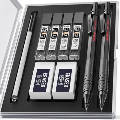 Nicpro 2er Pack Metall Druckbleistifte 0,5 mm & 0,7 mm mit Etui, Zeichenset für