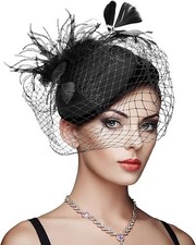 Women Fascinator Tea Party Vintage Pillbox Hat with Headband for Cocktail