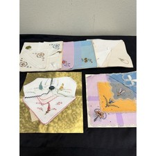 14 Vintage Floral Embroidery Handkerchiefs Displayed on Backings