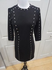 Michael Kors Black & Silver Studded Sheath 3/4 Sleeve Dress 4 Small