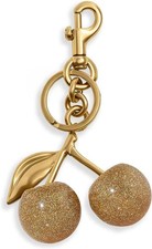 Gold Silver Tone Cherry Resin Black Bag Charm Keychain for Purse Handbag