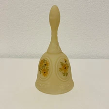 Fenton Daisies Cameo Satin Bell~ Hand Painted & Signed, Vintage 1970's
