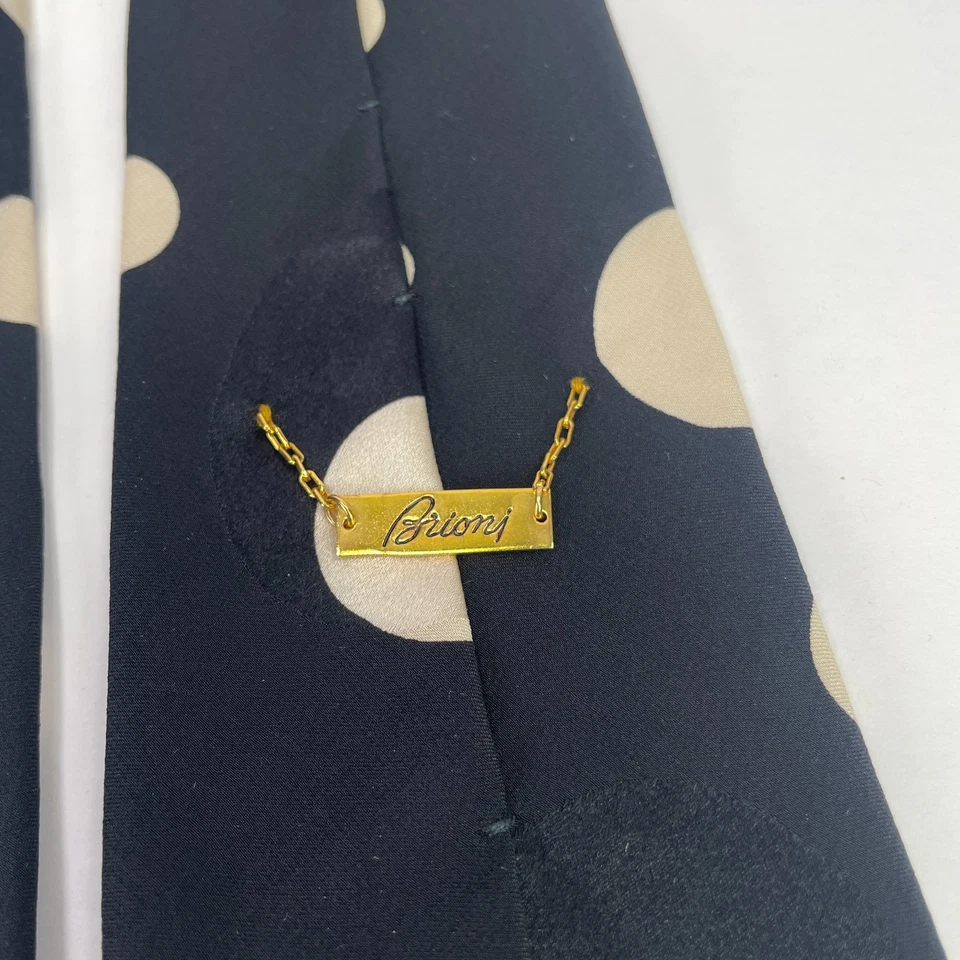 Corbata para Cuello Brioni + Cuadrado de Bolsillo Negro Geométrico Seda Italia Círculos Lunares Usada en Excelente Condición Foto 4 de 4
