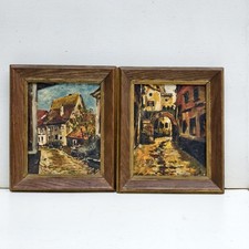 Doppia Opera d’Arte Impressionista -Paesaggi Europei, Set Dipinti Vintage 