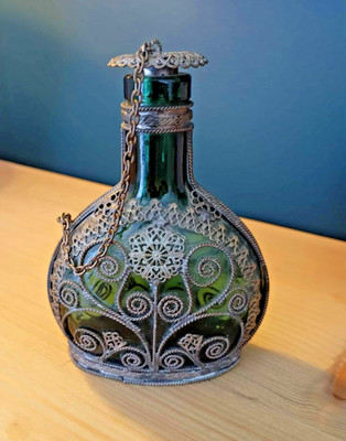 Vintage versilberte Kupferdraht filigran gewickelte Flasche, Griechenland