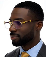 Men Clear Lens Eye Glasses Wood Brown Arms Buffs Rapper Style Classic Hip Hop