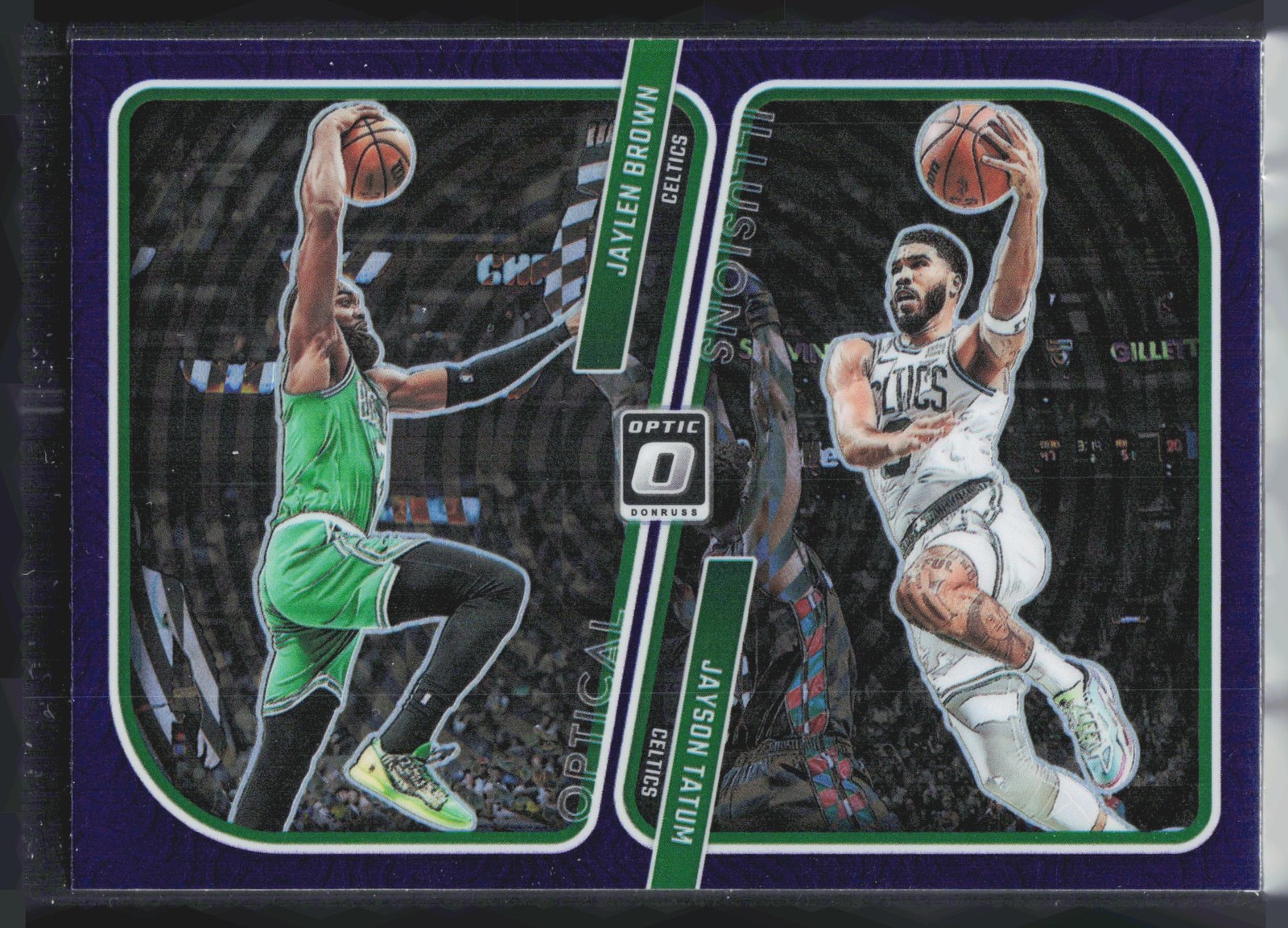2023-24 Donruss Optic #2 Jaylen Brown / Jayson Tatum Optical Illusions Purple
