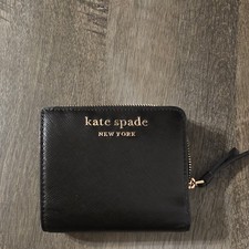 kate spade new york Black Women  s Zip-Around Wallet w/ ID Window Zipper Logo