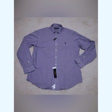 Polo Ralph Lauren Mens Purple Gingham Cotton Stretch Button Down Shirt Large