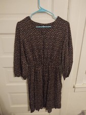 Uniqlo Midi Dress Shirtdress Black Ditsy Orange White Floral XS Long Sleeved