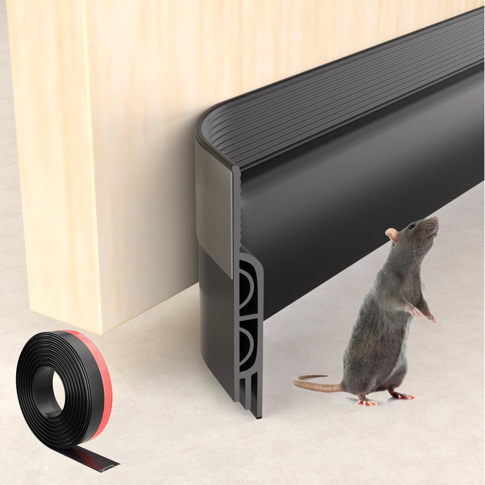 ESUFEIR 78""/2M Draft Excluder for Doors,Self Adhesive Draught 78 Inch, Black