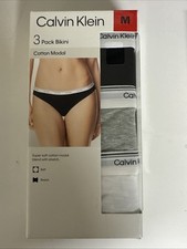 Calvin Klein womens 3 pack bikini underwear Medium cotton modal black gray white