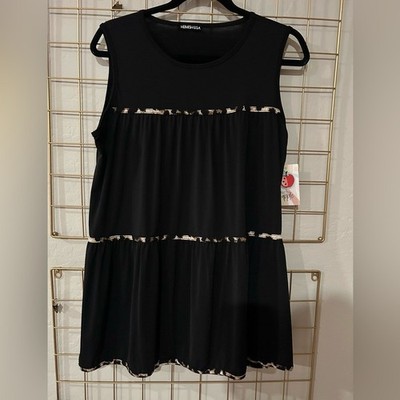 Heimish Black Tiered Babydoll Tank Leopard Trim Medium NWT Animal Print