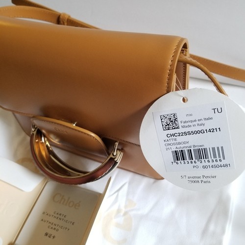 Chloé Kattie Leather Crossbody Clutch Bag Camel Brown - Afbeelding 10 van 13