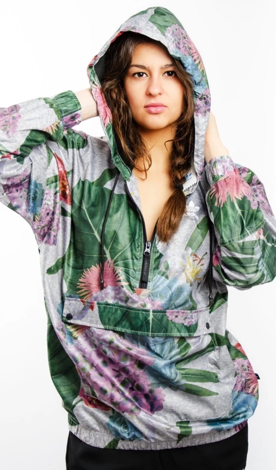 Adidas Originales Floral Softshell 1/2 Cremallera Sudadera con Capucha Pullover Bolsillo a Presión Talla S Foto 3 de 4