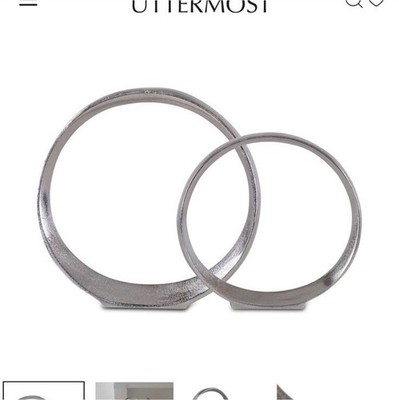 Uttermost Nickel Aluminum Ring Sculptures Set of 2 Contemporary Abstract Art