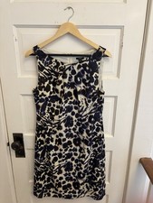 Ann Taylor Women’s Cheetah Print Blue Cream Silk Sleeveless Dress Size 10