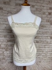 Vtg 90s Y2K Lace Trim Cami Sz L Babydoll Tank Top Ivory Sequins Fairy Coquette