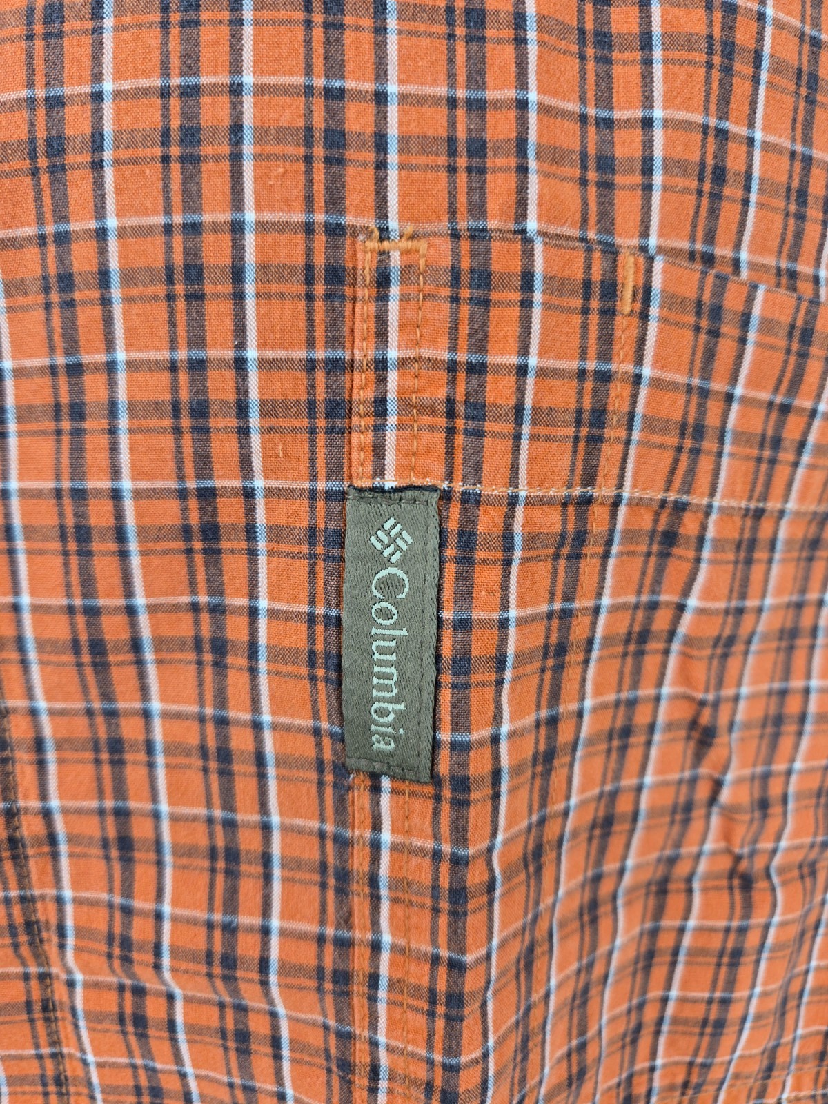 Columbia Shirt XLT TALL Orange Plaid Outdoor Pocket Long Sleeve Casual Men *